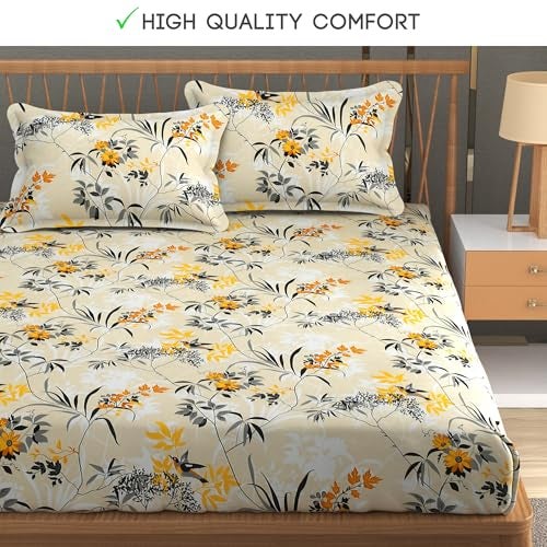 FRESH FROM LOOM Floral Printed Bedsheet | Glace Cotton King Size for Double Bed | Soft Hypoallergenic | Anti-Fade Long-Lasting Fabric(Size - 90x100, Desert Bloom Cream) - Image 2