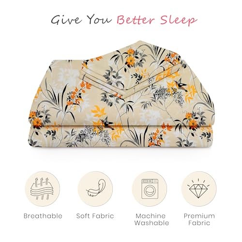 FRESH FROM LOOM Floral Printed Bedsheet | Glace Cotton King Size for Double Bed | Soft Hypoallergenic | Anti-Fade Long-Lasting Fabric(Size - 90x100, Desert Bloom Cream) - Image 5