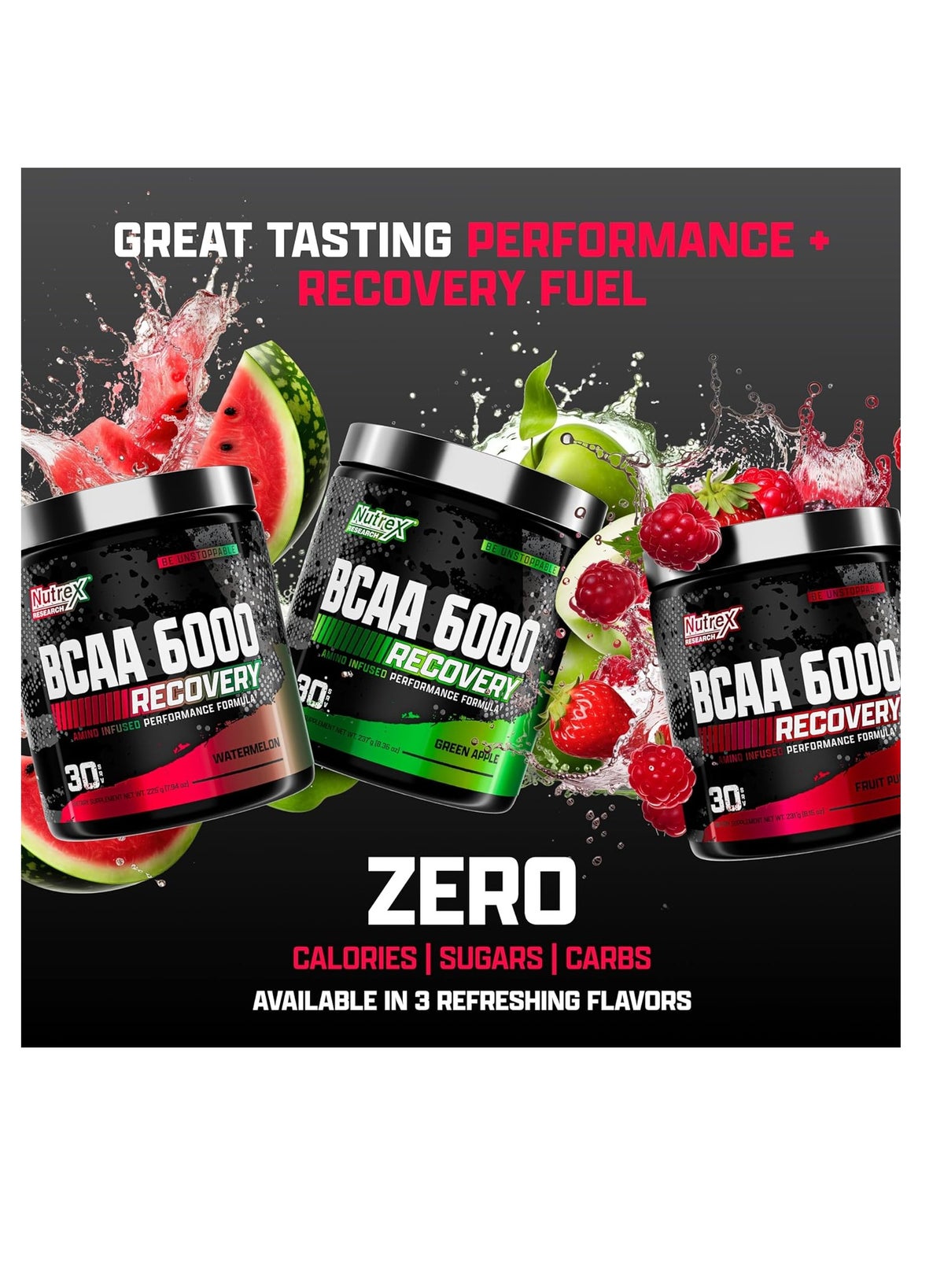 Nutrex Research Bcaa Powder 6000 Recovery Fruit Punch Flavour 231g 30'S