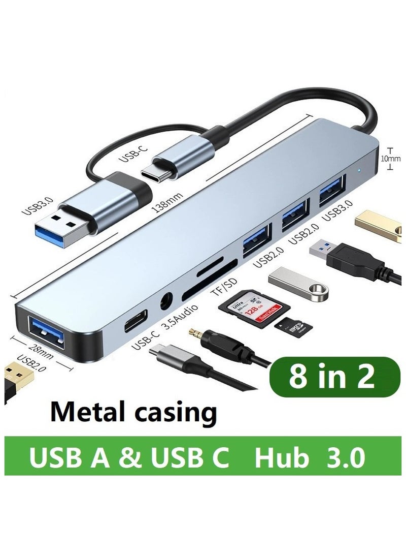 شيكسين محطة إرساء نقل عالية السرعة بمنفذين USB+Type-C 3.0، موزع USB، مزود بمنفذ USB 3.0، ومنفذ صوت 3.5 مم، وقارئ بطاقات SD/TF-8 في 1، وواجهة توسيع للكمبيوتر المحمول/الكمبيوتر المكتبي. - Image 1