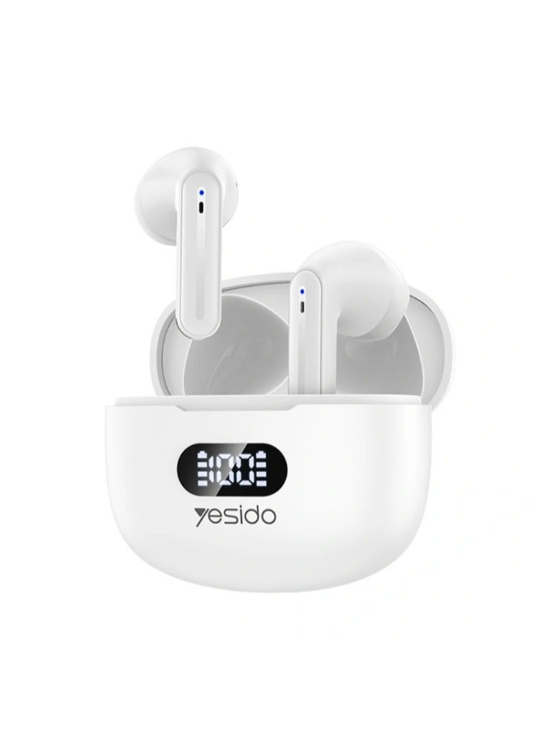 Yesido Earbuds TWS19 Bluetooth 5.3 LED Digital Display ENC Noise Reduction Bluetooth Earphone White - Image 2