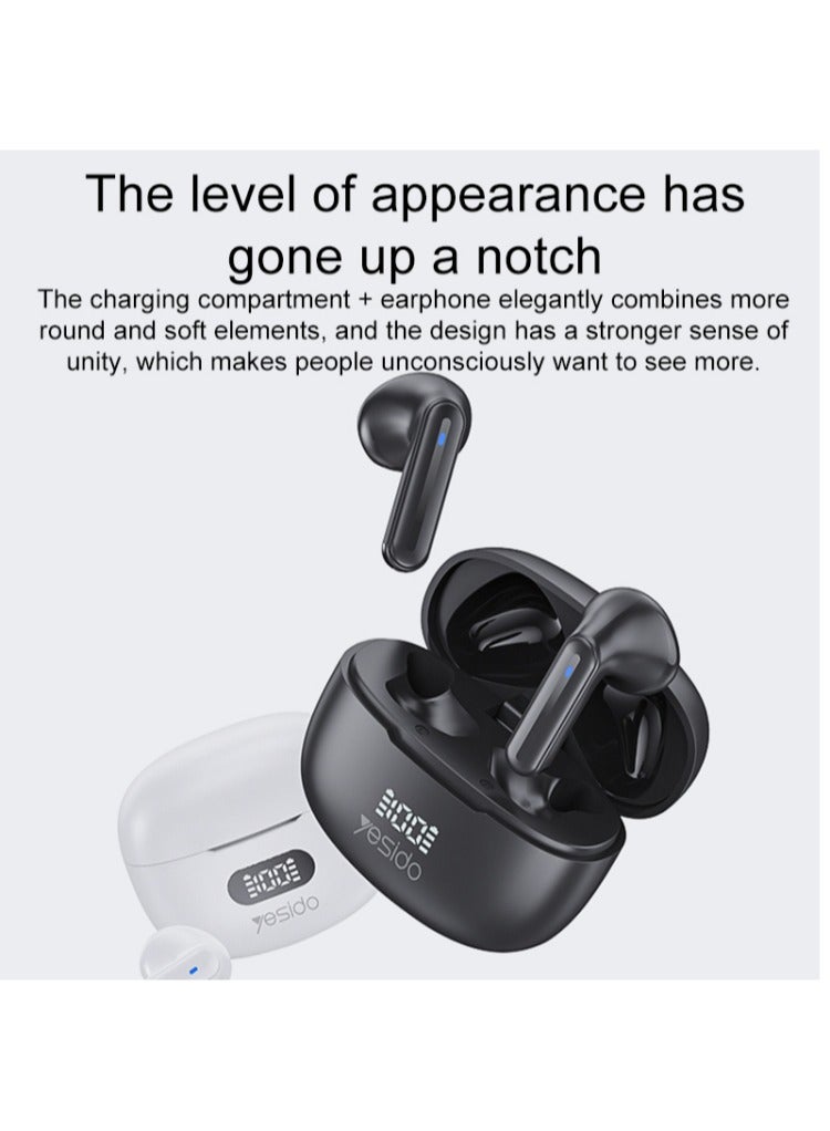 Yesido Earbuds TWS19 Bluetooth 5.3 LED Digital Display ENC Noise Reduction Bluetooth Earphone White - Image 5