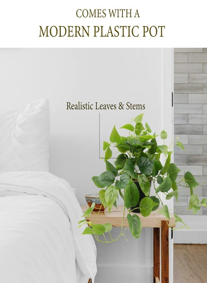 LOYWREE Artificial Scindapsus Aureus Fake Pothos Plants in Black Pots - Realistic Faux Indoor Greenery Potted for Home, Office, Desk, Shelf, Living Room, Bedroom, Balcony, Patio & Garden Decor - Image 4