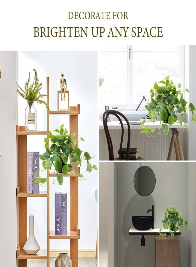 LOYWREE Artificial Scindapsus Aureus Fake Pothos Plants in Black Pots - Realistic Faux Indoor Greenery Potted for Home, Office, Desk, Shelf, Living Room, Bedroom, Balcony, Patio & Garden Decor - Image 3