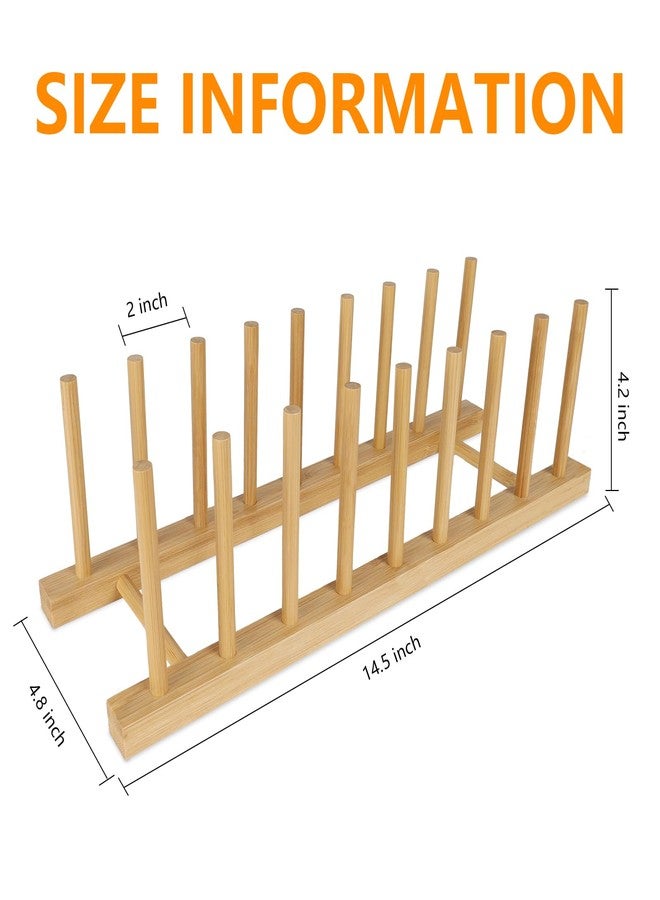 SAMEBUTECO Bamboo Wooden Dish Racks Plate Stand Holder Kitchen Cabinet Organizer 8 Slots Dish, Pots, Lids, Bowls, Cups, and Cutting Boards and Books Vertical Drainer - Image 2