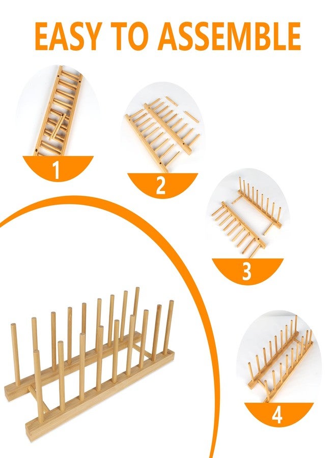 SAMEBUTECO Bamboo Wooden Dish Racks Plate Stand Holder Kitchen Cabinet Organizer 8 Slots Dish, Pots, Lids, Bowls, Cups, and Cutting Boards and Books Vertical Drainer - Image 3