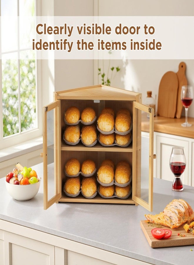 BAMBANG Corner Bread Box for Kitchen Countertop, Double Layer Bamboo Bread Storage Container with 2 Doors, Farmhouse Large Bread Bin under Cabinet, Wooden Breadbox Holder for Homemade Bread, Natural - Image 5