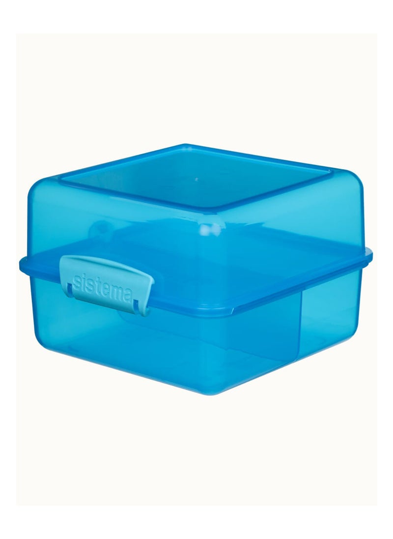 sistema - Sistema Lunch Cube Coloured 1.4L Two level Food Storage Box with multiple compartments and easy locking clips. Is Microwave & Dishwasher Safe and BPA Free, Blue , Made In New Zealand - Image 1