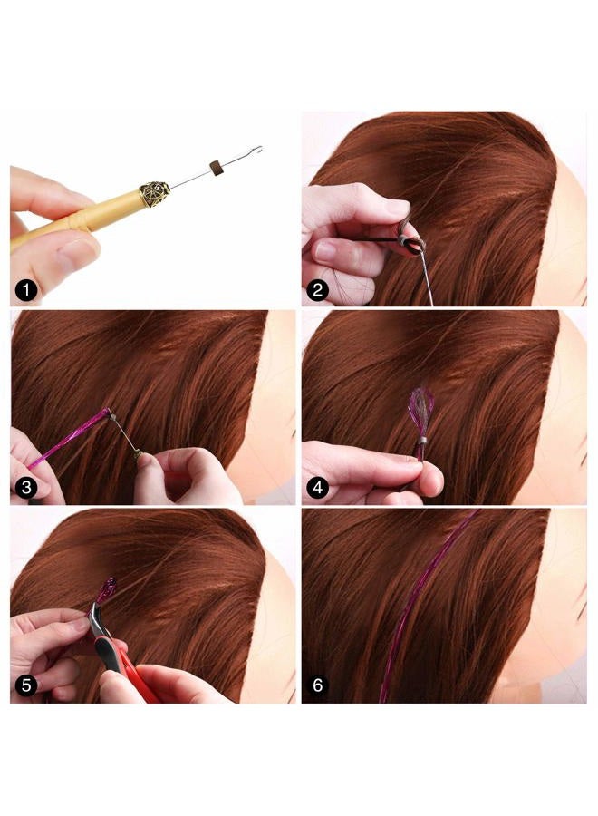FEBSNOW 120cm Hair Tinsel with Tool 12 Colours 2400 Strands Hair Tinsel Kit Glitter Hair Extensions for Women Girls - Image 3