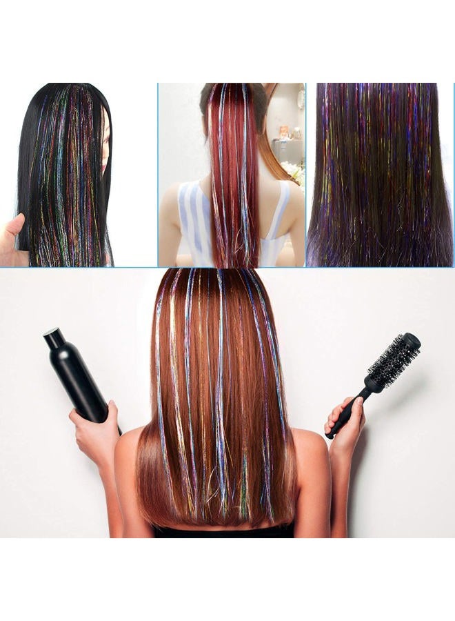 FEBSNOW 120cm Hair Tinsel with Tool 12 Colours 2400 Strands Hair Tinsel Kit Glitter Hair Extensions for Women Girls - Image 5