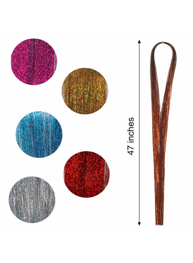 FEBSNOW 120cm Hair Tinsel with Tool 12 Colours 2400 Strands Hair Tinsel Kit Glitter Hair Extensions for Women Girls - Image 4
