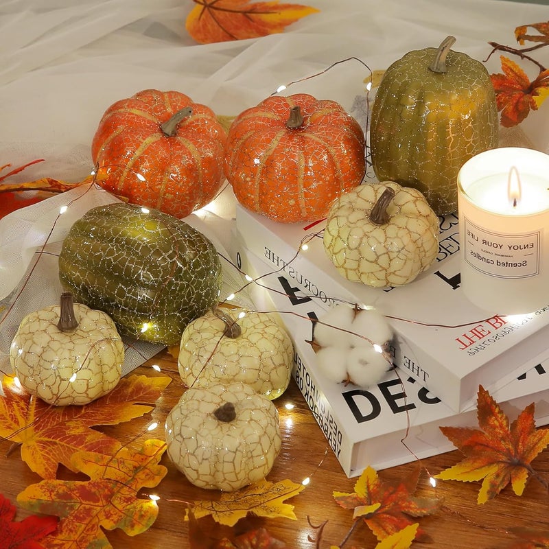 Ghrdopy 8Pcs Fake Pumpkins Fall Thanksgiving Decorations,Assorted Colors Plastic Pumpkins Home Decor, Artificial Mini Pumpkin for Decorating Autumn Harvest Outdoor Indoor Decor Centerpiece Table Decorations - Image 2