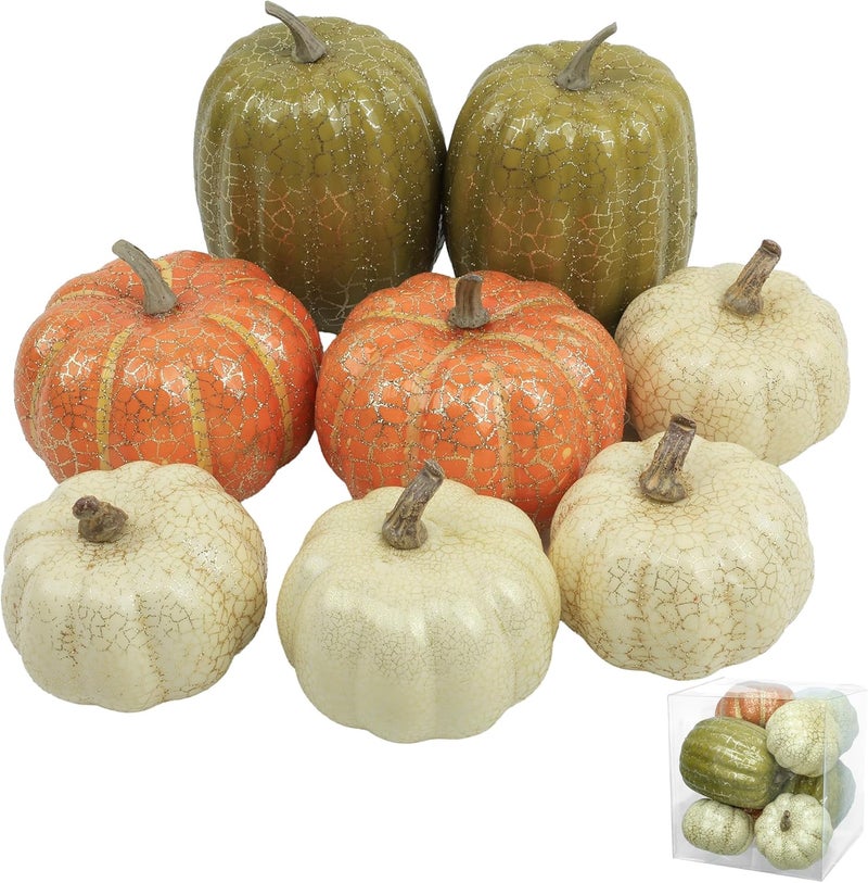Ghrdopy 8Pcs Fake Pumpkins Fall Thanksgiving Decorations,Assorted Colors Plastic Pumpkins Home Decor, Artificial Mini Pumpkin for Decorating Autumn Harvest Outdoor Indoor Decor Centerpiece Table Decorations - Image 1