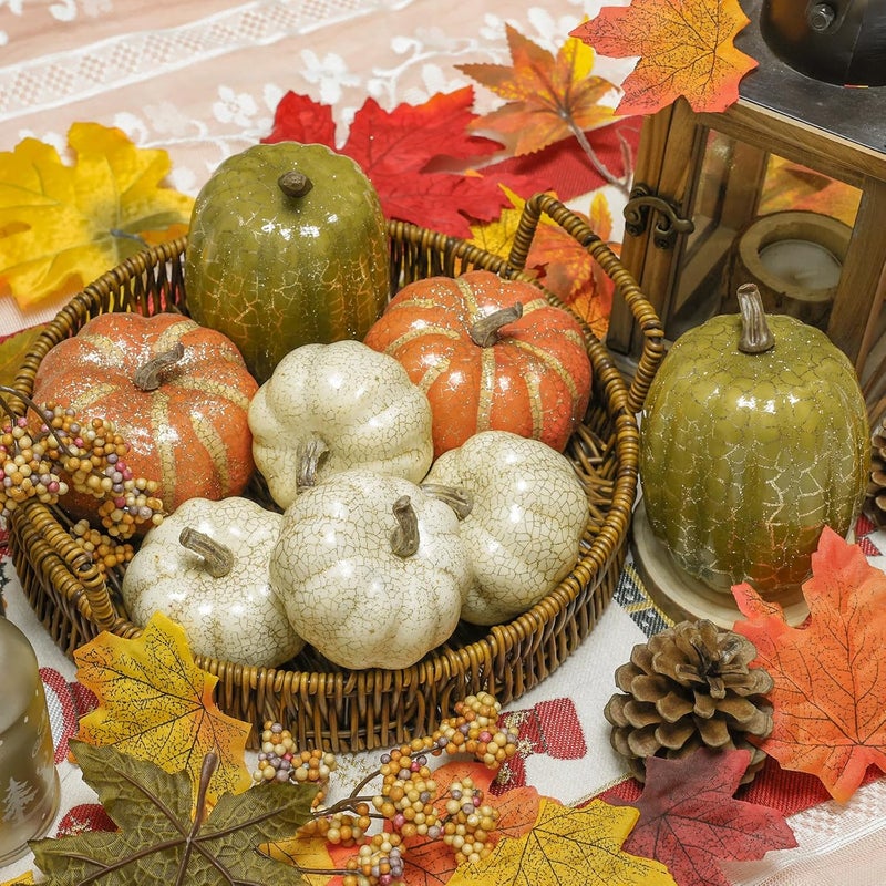 Ghrdopy 8Pcs Fake Pumpkins Fall Thanksgiving Decorations,Assorted Colors Plastic Pumpkins Home Decor, Artificial Mini Pumpkin for Decorating Autumn Harvest Outdoor Indoor Decor Centerpiece Table Decorations - Image 5