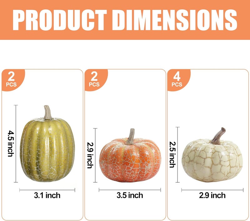 Ghrdopy 8Pcs Fake Pumpkins Fall Thanksgiving Decorations,Assorted Colors Plastic Pumpkins Home Decor, Artificial Mini Pumpkin for Decorating Autumn Harvest Outdoor Indoor Decor Centerpiece Table Decorations - Image 3