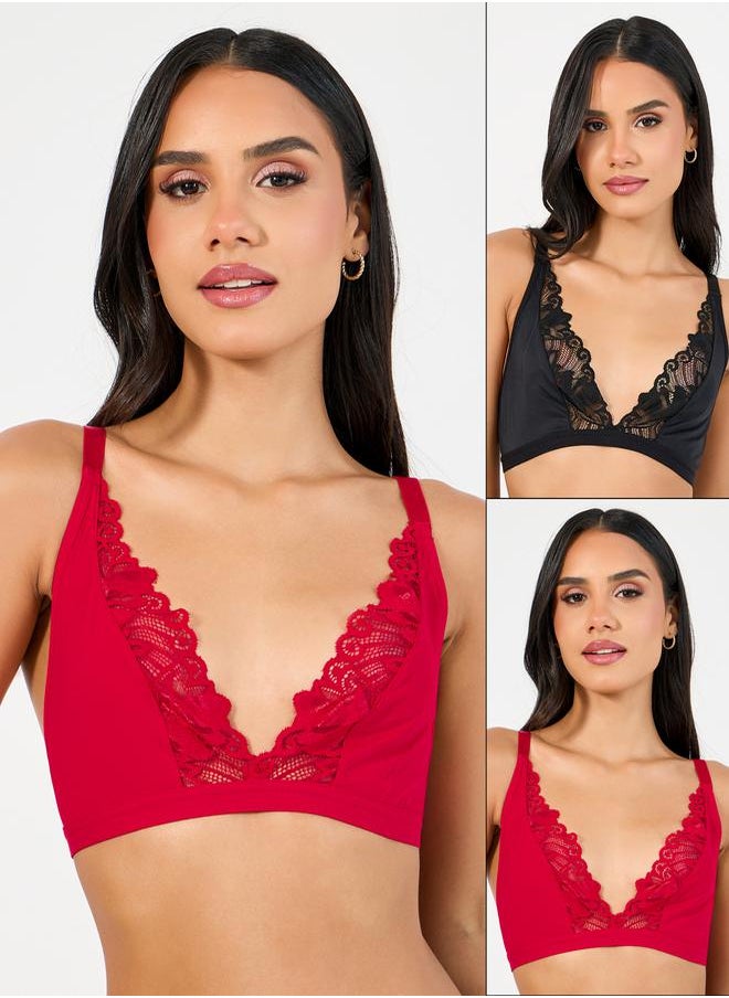 Styli - Pack of 2 - Non Padded Non Wired Scalloped Lace Edge Bralette - Image 1
