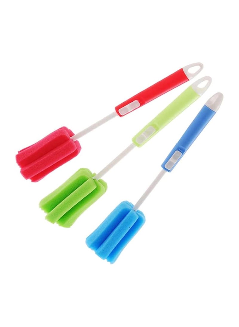 A.M 3PCS Sponge Bottle Cleaning Brushes, Dishwashing Foam Sponge Brush, Adjustable Sponge Cleaning Brush, Plastic Long Handle Brush For Water Bottle, Baby Bottle, Glass Bottle(Red Green Blue(8.5 * 5.5cm)) - Image 1
