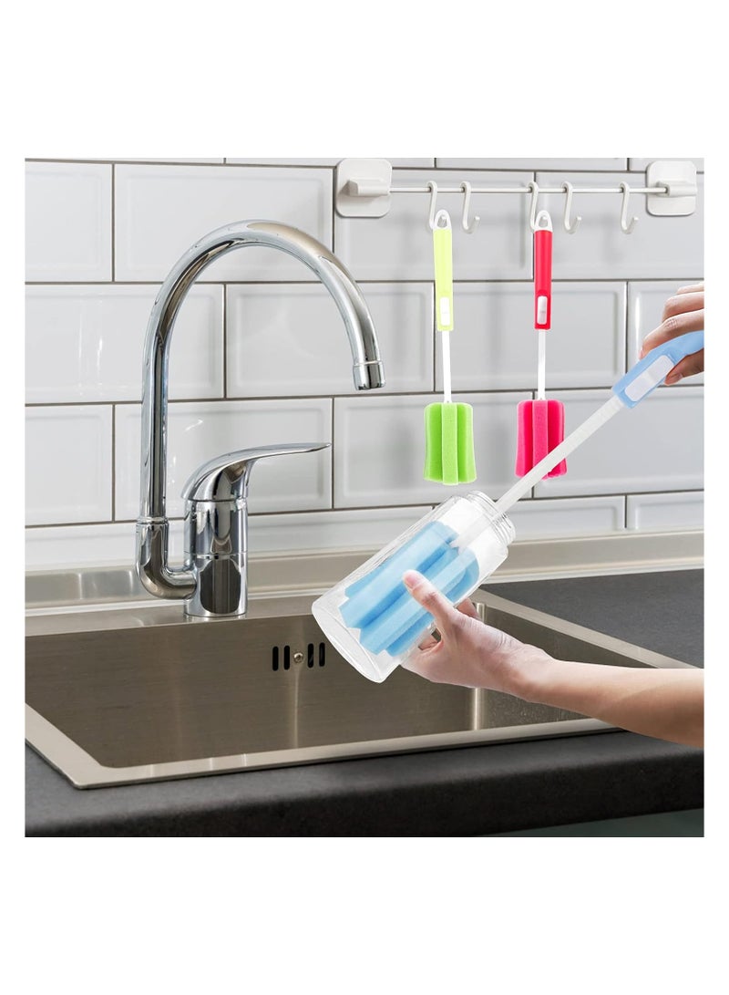 A.M 3PCS Sponge Bottle Cleaning Brushes, Dishwashing Foam Sponge Brush, Adjustable Sponge Cleaning Brush, Plastic Long Handle Brush For Water Bottle, Baby Bottle, Glass Bottle(Red Green Blue(8.5 * 5.5cm)) - Image 5