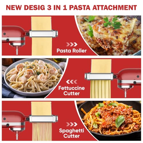 GVODE 3 in 1 Pasta Attachment for KitchenAid Stand Mixer, All Metal Pasta Maker KitchenAid Attachment, Pasta Sheet Roller, Spaghetti Cutter, Fettuccine Cutter Maker Accessories and Cleaning Brush by Gvode - Image 2