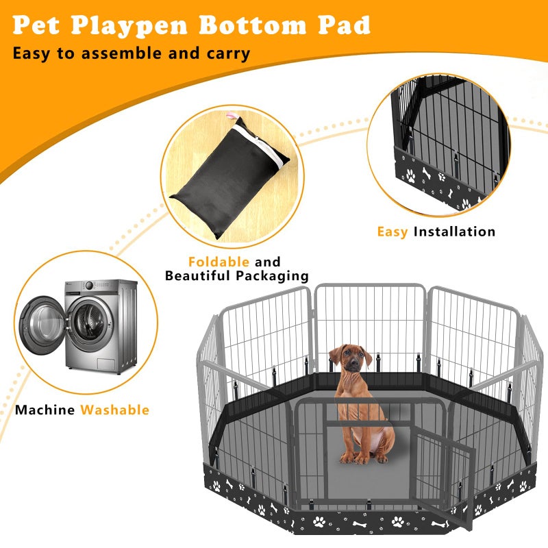 THINMUHAND Dog Playpen Bottom Pad Fits for 24 Inch 8 Panels Metal Exercise Pet Playpen, Dog Crate Pad Puppy Playpen Pad, Elastic Band Connections.(Note: Playpen Not Included) -Black - Image 3