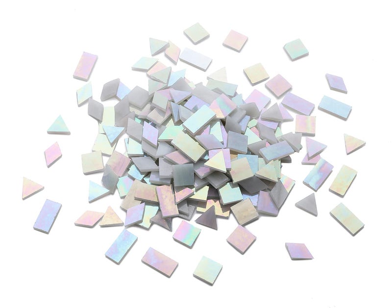 Iridescent Mosaic Tiles 200 Pieces Stained Glass Tile Pieces for Mosaic Craft 4 Shapes AssortmentLight Smoke