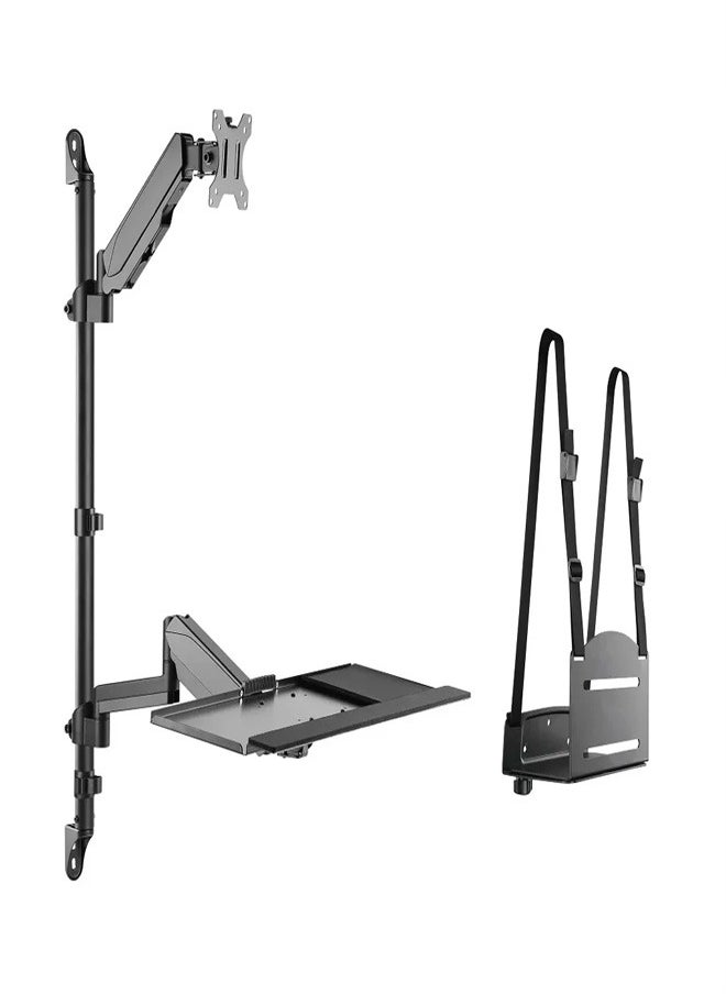 Skill Tech SH WWS04 01 Single Screen Pole-Held Computer Wall Mount with CPU Holder for 17"-32" Screens, VESA 100x100, 8kg Load Capacity – Black  - Image 1