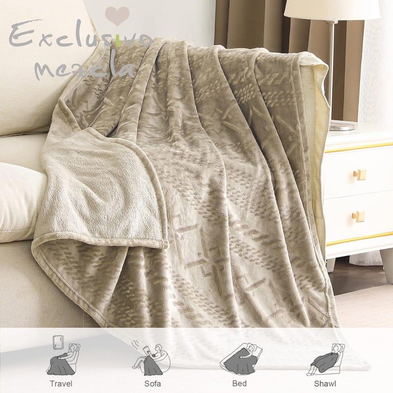 Exclusivo Mezcla Soft Champagne Throw Blanket - Lightweight Fleece Sofa Bed Blanket with Decorative Pattern, 50x60 Inches - Image 2