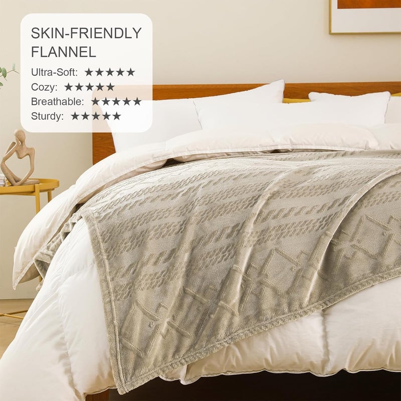 Exclusivo Mezcla Soft Champagne Throw Blanket - Lightweight Fleece Sofa Bed Blanket with Decorative Pattern, 50x60 Inches - Image 5