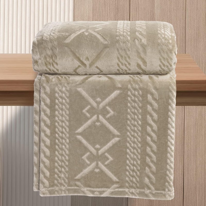 Exclusivo Mezcla Soft Champagne Throw Blanket - Lightweight Fleece Sofa Bed Blanket with Decorative Pattern, 50x60 Inches - Image 1