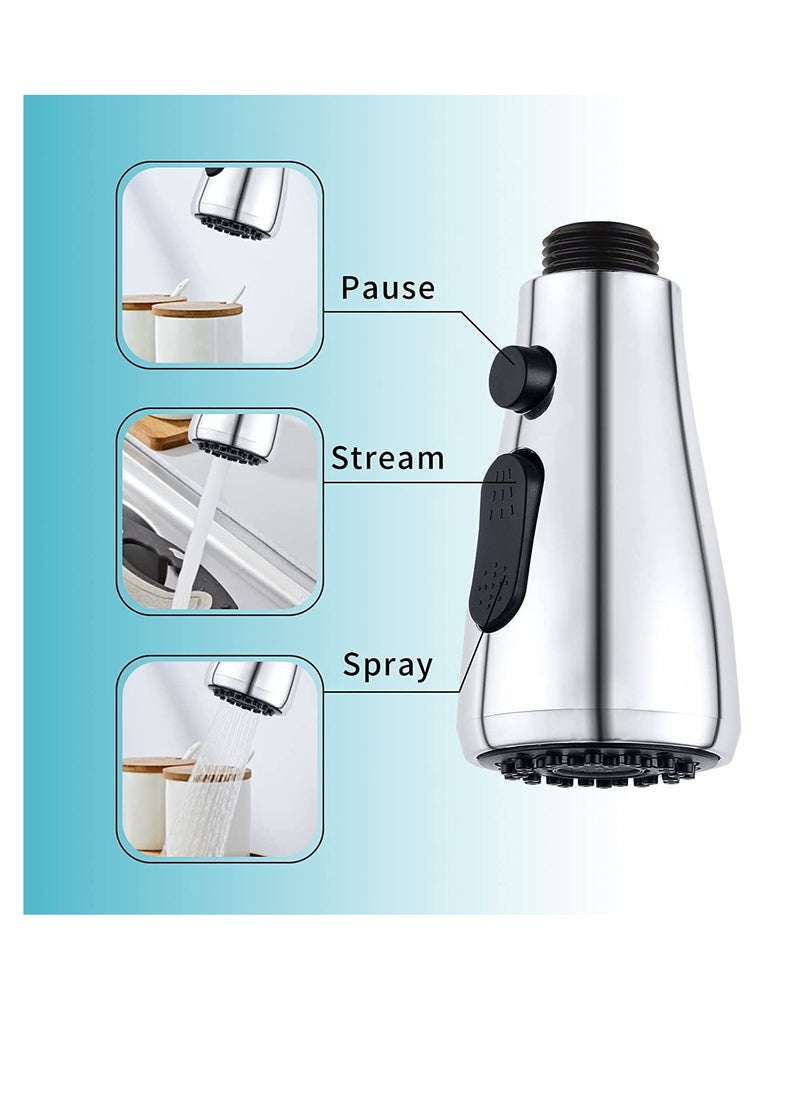 Excefore - Faucet Sprayer Head 3 Functions Kitchen Faucet Pull Out Spray Head Replacement Part for Water Tap Faucet Filter Kitchen Sink Pull-out Faucet Sprinkler Stream Spray and Pause Mode Chrome Anti-rust - Image 1