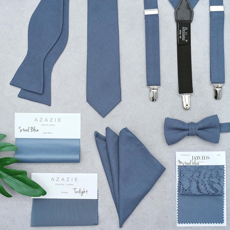 BELLUNO Men's Skinny Ties, Cotton Linen Blend 2.5 inch Solid Neckties - Image 4