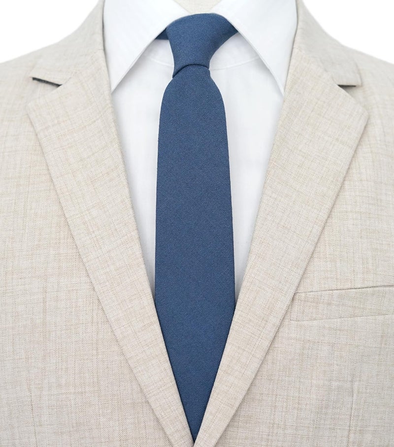 BELLUNO Men's Skinny Ties, Cotton Linen Blend 2.5 inch Solid Neckties - Image 2