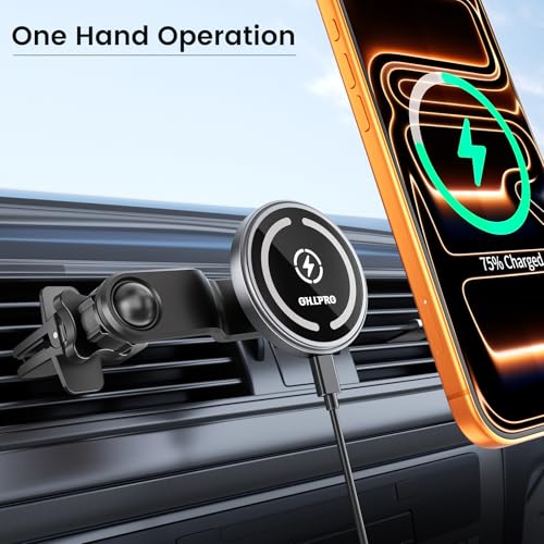 OHLPRO Compatible with MagSafe Car Mount for iPhone 16, Magnetic Wireless Car Charger with Extended Arm, Never Block Vents for iPhone 15/14/13/12 Serie, 15W Fast Charging Mag Safe Phone Holder, Grey - Image 2
