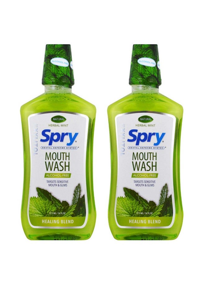 Spry Spry Xylitol Mouthwash Fluoride Free with Enamel Support, Gentle, Natural Healing Herbal Mint - 16 fl oz (Pack of 2)  - Image 1