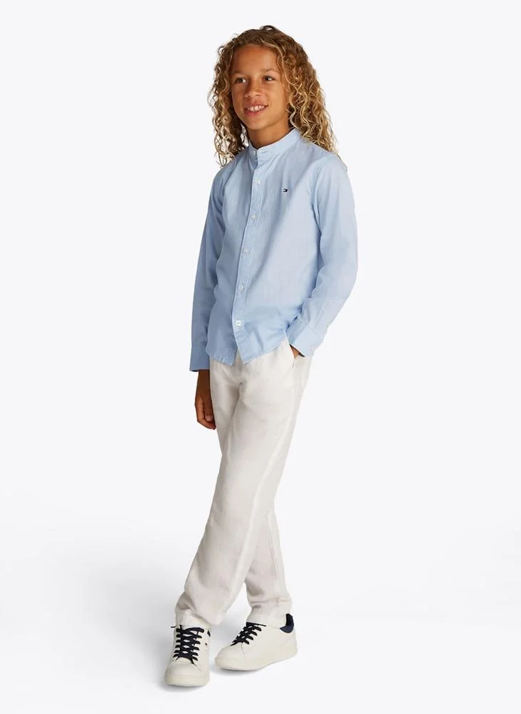 تومي هيلفيغر Kids Linen Blend Relaxed Long Sleeve Shirt