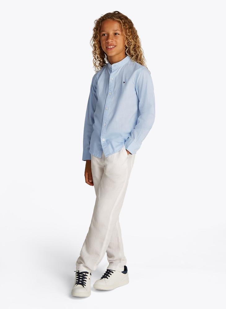TOMMY HILFIGER Kids Linen Blend Relaxed Long Sleeve Shirt - Image 1