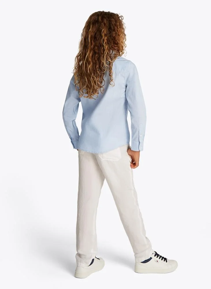تومي هيلفيغر Kids Linen Blend Relaxed Long Sleeve Shirt