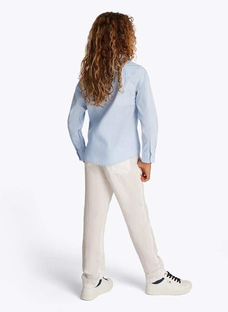 TOMMY HILFIGER Kids Linen Blend Relaxed Long Sleeve Shirt - Image 2
