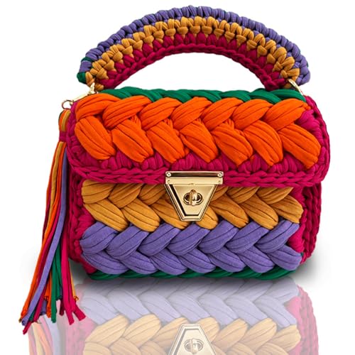 CHQEL Evening Clutch Bag for Women, Handmade Crochet Wedding Party Purse, Small Flap Formal Crossbody Handbag Evening Clutch (MULTI color) - Image 1
