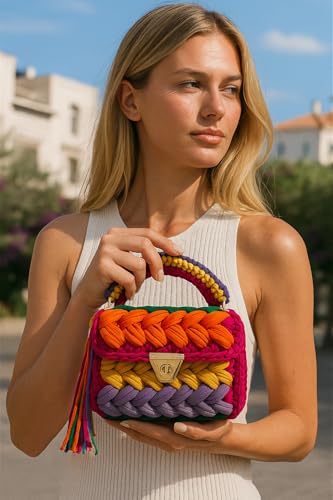 CHQEL Evening Clutch Bag for Women, Handmade Crochet Wedding Party Purse, Small Flap Formal Crossbody Handbag Evening Clutch (MULTI color) - Image 2