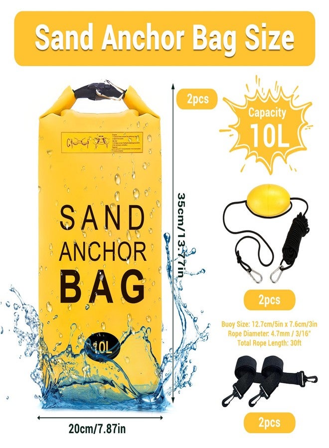 Lanathel 2 Pack Sand Anchor Bag, 10L Waterproof Sand Bag Anchor kit for PWC, Jetski, Kayak, Paddle Board, Small Boats, Beach - Includes 2Pcs Anchor Bag, 2Pcs 30ft Anchor Rope, 2Pcs Adjustable Buoy - Image 2