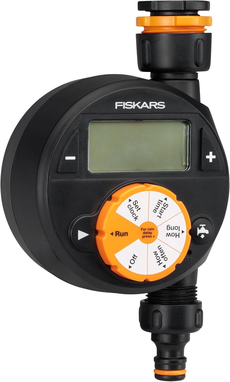 Fiskars 1054791 Timer with 1 Output, for All Standard Tap Sizes, Easy to Read LCD Display, Universal Size, 380 g, Black/Orange - Image 2