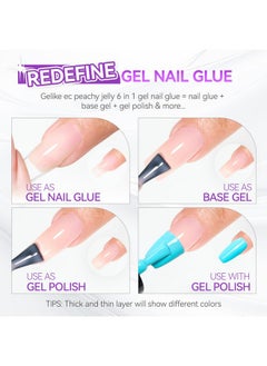 gelike ec Gel Nail Glue Uv - 6 In 1 Gel Glue For Nail Tips With Sheer Apricot Nude Color, Base Coat Free, Strong Adhesive For Press On Nails Acrylic Tips, Ideal For Salon And Home Diy  - Image 4