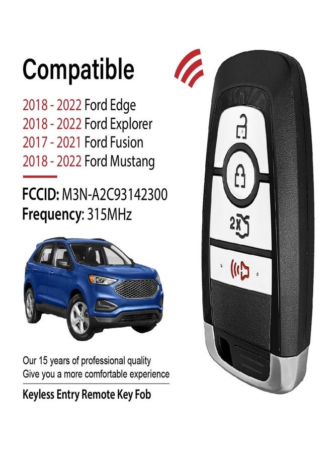 Keylessbest Replacement for Ford Edge Explorer Fusion Mustang Key Fob Remote Control 2017 2018 2019 2020 2021 2022 4 Buttons 315MHz M3N-A2C93142300,Black - Image 2