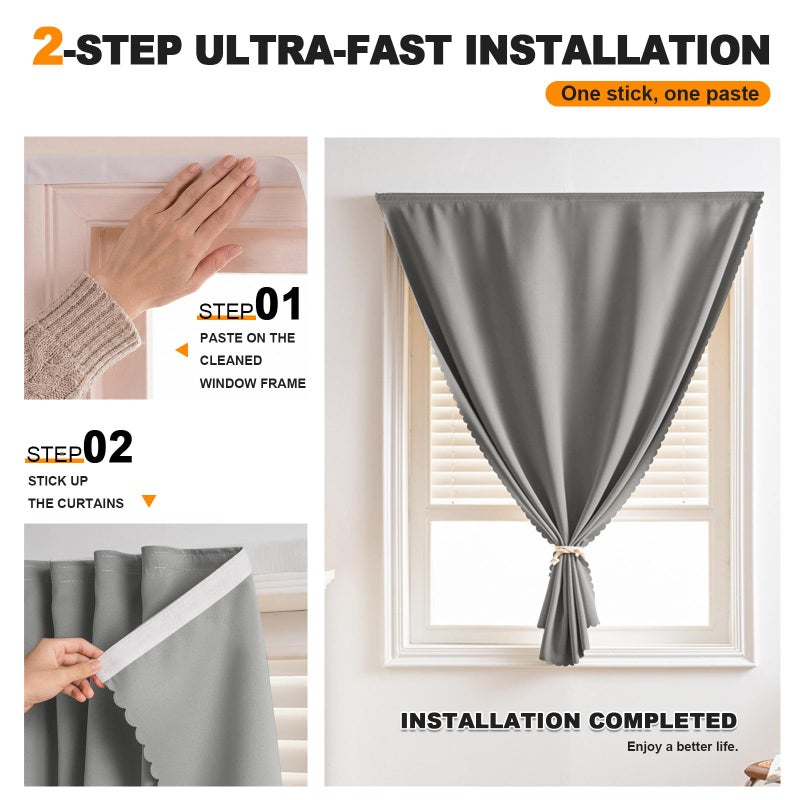 gonnrly Self Adhesive Curtains - No Drilling, No Rod, Easy to Install Blackout Curtains for Window Blinds,Bedroom(Grey 35 * 59in-1P) - Image 2