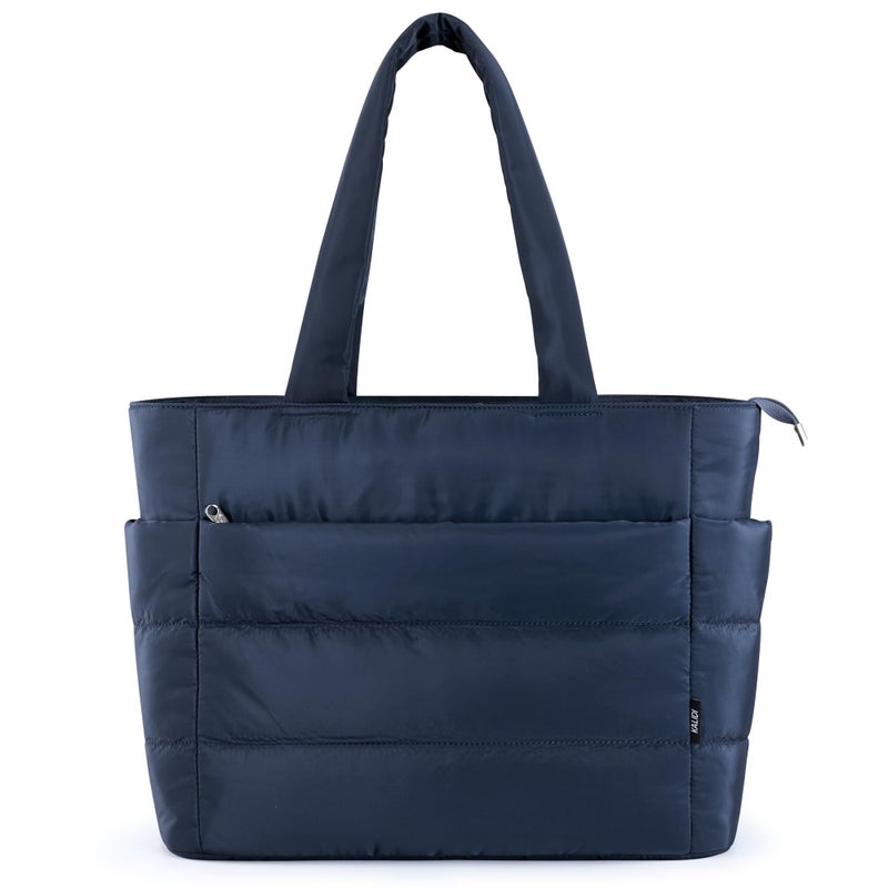 KALIDI Quilted Tote Bag Carryall Puffer Messenger Laptop Bag Padded Shoulder Large Anti Splash Zipper Casual Work Gym Women Dark Blue - Image 2