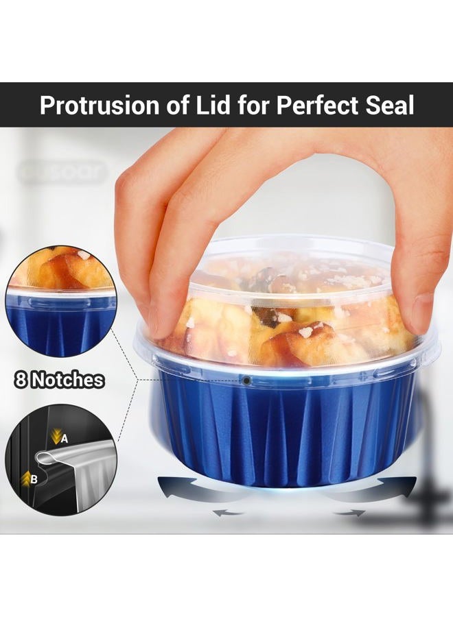EUSOAR Cupcake Cups with Lids, 5oz 50pcs Disposable Desserts Flan, 3.34x2.59x2.35" 125ml Baking Cups with Lids, Aluminum Foil Desserts Cupcake Flan, Catering Gathering Shower Favor-Royal Blue - Image 4