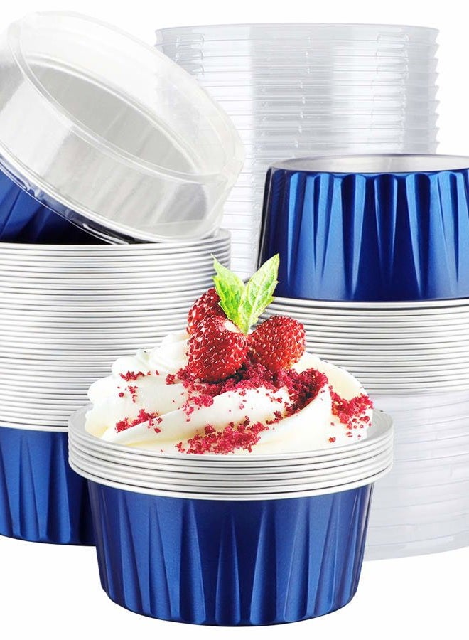 EUSOAR Cupcake Cups with Lids, 5oz 50pcs Disposable Desserts Flan, 3.34x2.59x2.35" 125ml Baking Cups with Lids, Aluminum Foil Desserts Cupcake Flan, Catering Gathering Shower Favor-Royal Blue - Image 1