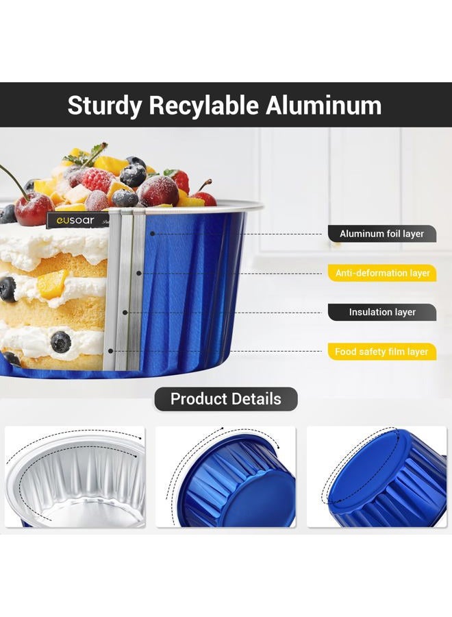 EUSOAR Cupcake Cups with Lids, 5oz 50pcs Disposable Desserts Flan, 3.34x2.59x2.35" 125ml Baking Cups with Lids, Aluminum Foil Desserts Cupcake Flan, Catering Gathering Shower Favor-Royal Blue - Image 3