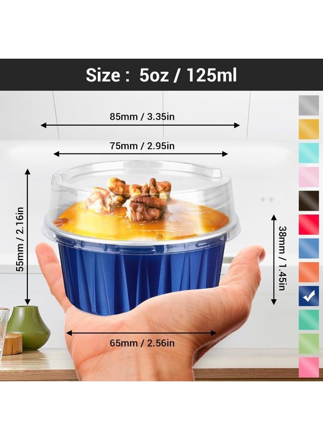 EUSOAR Cupcake Cups with Lids, 5oz 50pcs Disposable Desserts Flan, 3.34x2.59x2.35" 125ml Baking Cups with Lids, Aluminum Foil Desserts Cupcake Flan, Catering Gathering Shower Favor-Royal Blue - Image 2